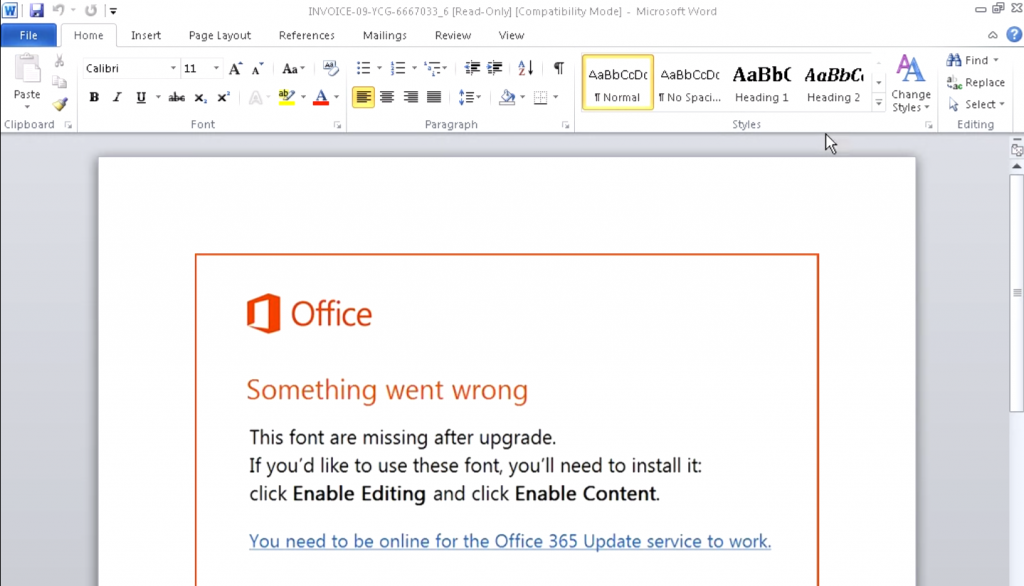 Typical Emotet document