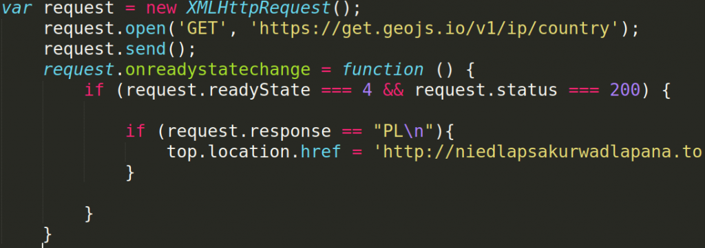 Simple geolocation script to ban victims from Poland